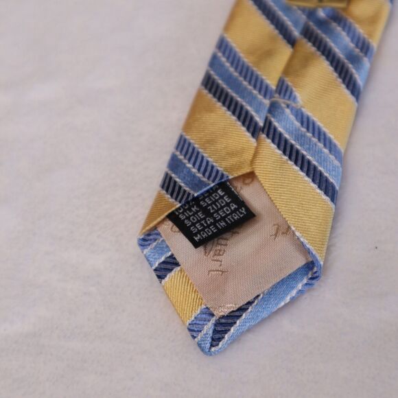 Paul Stuart Men's 100% Silk Designer Yellow Striped Repp Necktie Made in Italy - Picture 5 of 7